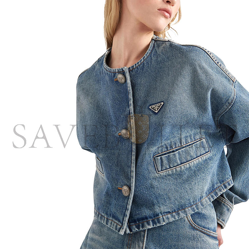 PRADA TRIANGLE LOGO DENIM DRAWSTRING JACKET 